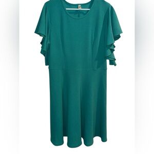 Aphratti Teal Midi Dress With Ruffled Sleeves, Size XXL, NWOT